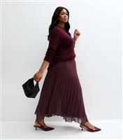 Women's Plus Size Burgundy Pleated Chiffon Midi Skirt Curves New Look