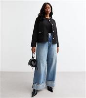 Women's Plus Size Black Boucl Cropped Jacket Curves New Look