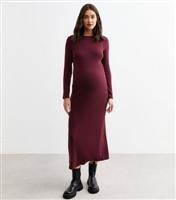 Women's Maternity Burgundy Back Slit Rib Jersey Midi Dress New Look
