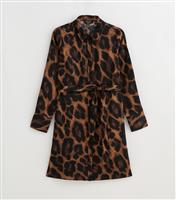 Women's Maternity Brown Leopard Print Belted Mini Shirt Dress New Look