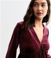 Women's Maternity Burgundy V-Neck Velvet Smock Mini Dress New Look