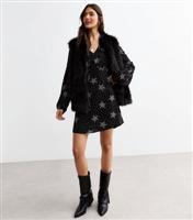 Women's Black Star Print Long Sleeve Mini Dress New Look