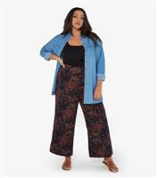 Women's Curve Navy Animal Print Wide Leg Trousers Apricot New Look