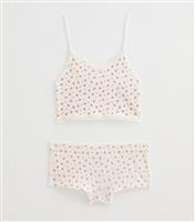 Girls' White Floral Print Crop Top And Boxer Briefs Set New Look