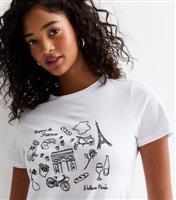 Women's White Cotton Paris Print T-Shirt New Look