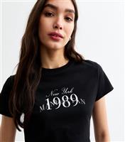 Women's Black Cotton Manhattan 1989 T-Shirt New Look