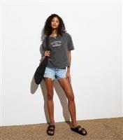 Women's Grey Oceanside Print Acid Wash Boxy Cotton T-Shirt New Look