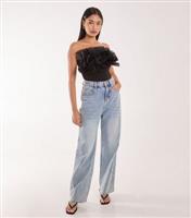 Women's Black Ruffle Bandeau Top Pink Vanilla New Look