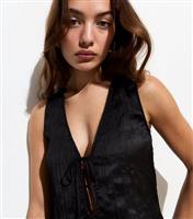 Women's Black Crinkle Tie Front Top New Look