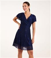 Women's Navy Jacquard Wrap Front Mini Dress Blue Vanilla New Look