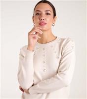 Women's Stone Pearl Detail Jumper Blue Vanilla New Look