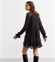 Women's Black Sparkle Stripe Ruffled Chiffon Mini Dress New Look