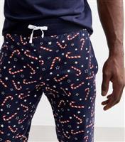 Men's Navy Christmas Happy Holidays Print Jersey Pyjamas New Look