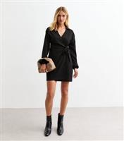 Women's Black Collar Wrap Mini Dress New Look
