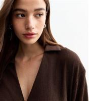 Women's Dark Brown Collar Wrap Mini Dress New Look
