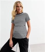 Women's Maternity Black Striped Short Sleeve Jersey Nursing Top New Look