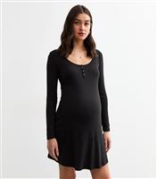 Women's Maternity Black Scoop Neck Ribbed Dress New Look