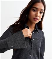 Women's Petite Black Glittery Flared Cuff Shirt New Look
