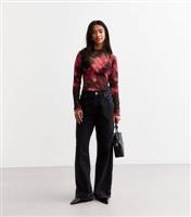 Women's Petite Red Abstract Print Mesh Top New Look