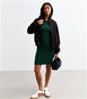Women's Petite Green Long Sleeve Ribbed Jersey Mini Dress New Look