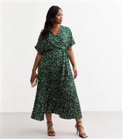 Women's Plus Size Green Printed Satin Midi Dress Curves New Look