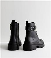 Women's Wide Fit Black Buckled Ankle Boots Vegan New Look