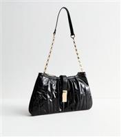 Black Pleated Faux Leather Shoulder Bag Vegan New Look