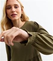 Women's Khaki Crinkled Long Sleeve Midi Smock Dress New Look