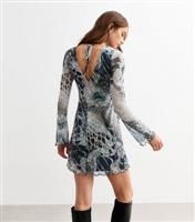 Women's Grey Mesh Snake Print Mini Dress New Look