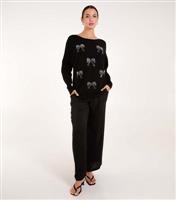 Women's Black Bow Pearl Detail Jumper Blue Vanilla New Look