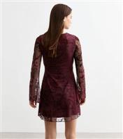 Women's Red Mesh Floral V-Neck Mini Dress New Look