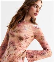 Women's Pink Mesh Velvet Floral Micro Mini Dress New Look
