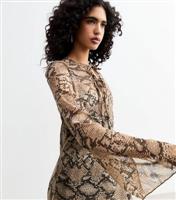 Women's Brown Snakeskin Print Chiffon Midi Dress New Look