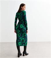 Women's Green Floral Pliss Pleat Long Sleeve Dress New Look