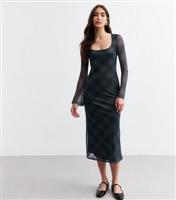 Women's Light Grey Check Mesh Long Sleeve Midi Dress New Look