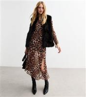 Women's Brown Leopard Print Chiffon Midi Dress New Look