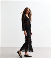 Women's Black Sheer Chiffon Ruffle Trim Maxi Skirt New Look