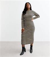 Women's Plus Size Cream Striped Midi Dress Curves New Look