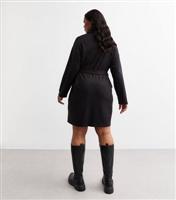 Women's Plus Size Black Belted Roll Neck Mini Jumper Dress Curves New Look