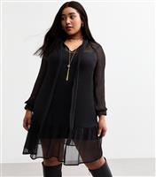 Women's Plus Size Black Pussybow Chiffon Mini Dress Curves New Look