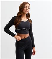 Girls' Black Piping Long Sleeve Top New Look