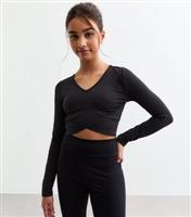 Girls' Black Asymmetric Hem Crop Top New Look