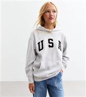 Girls' Grey USA Appliqu Jersey Hoodie New Look