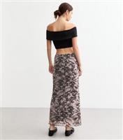Women's Grey Abstract Print Mesh Midi Skirt New Look