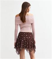 Women's Brown Floral Print Ruched Mesh Mini Skirt New Look