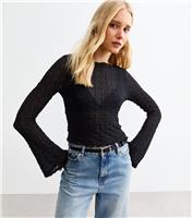 Women's Black Textured Flared Sleeve Top New Look