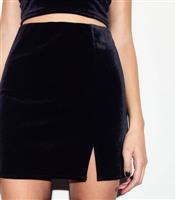 Women's Black Velvet Split Front Mini Skirt New Look