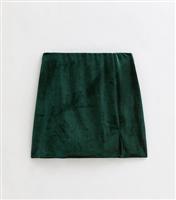 Women's Petite Dark Green Split Hem Velvet Mini Skirt New Look