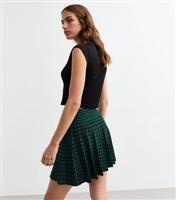 Women's Green Woven Dogtooth Pleated Mini Skirt New Look