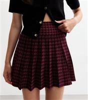 Women's Red Woven Dogtooth Pleated Mini Skirt New Look